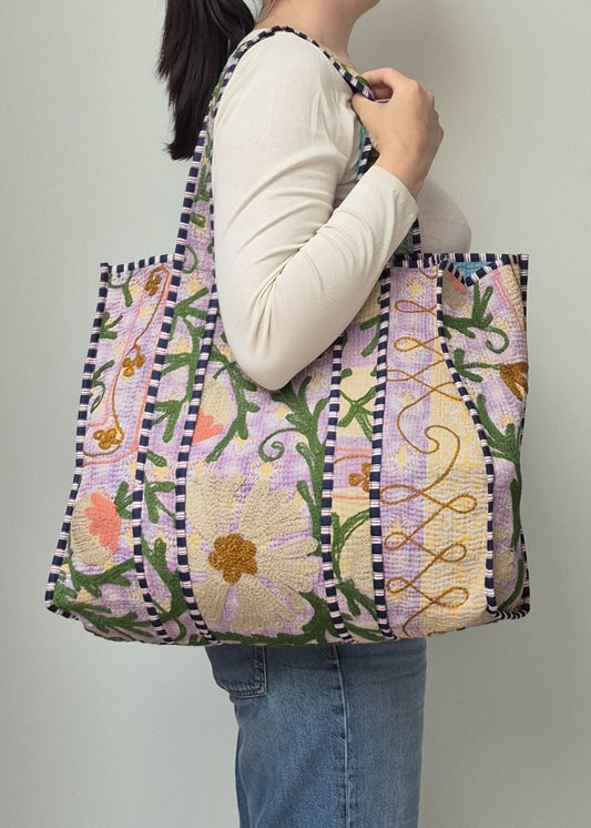 Vintage kantha tote bag met suzani borduursel # 1