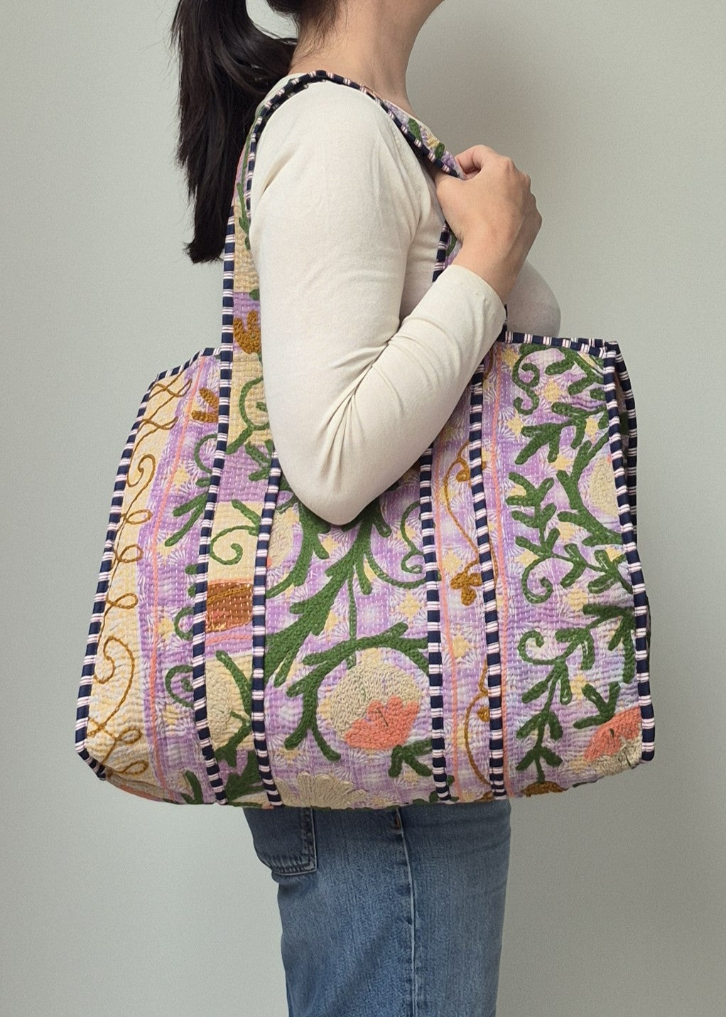 Vintage kantha tote bag met suzani borduursel # 2