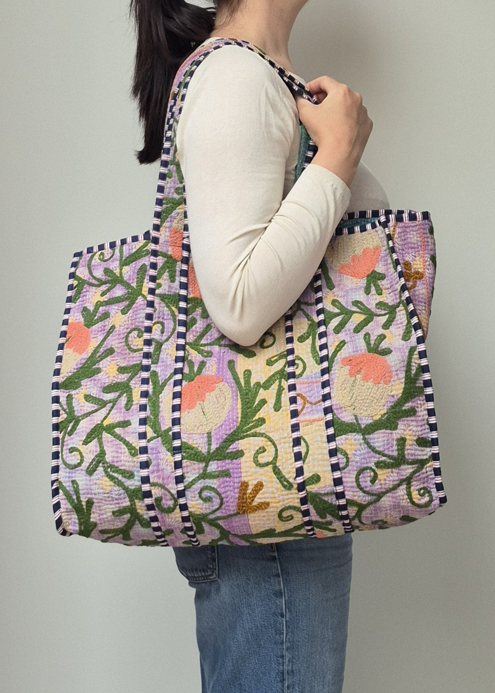 Vintage kantha tote bag met suzani borduursel # 2