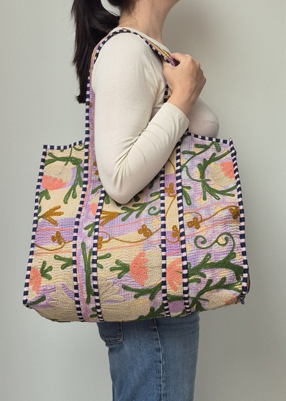 Vintage kantha tote bag met suzani borduursel # 3