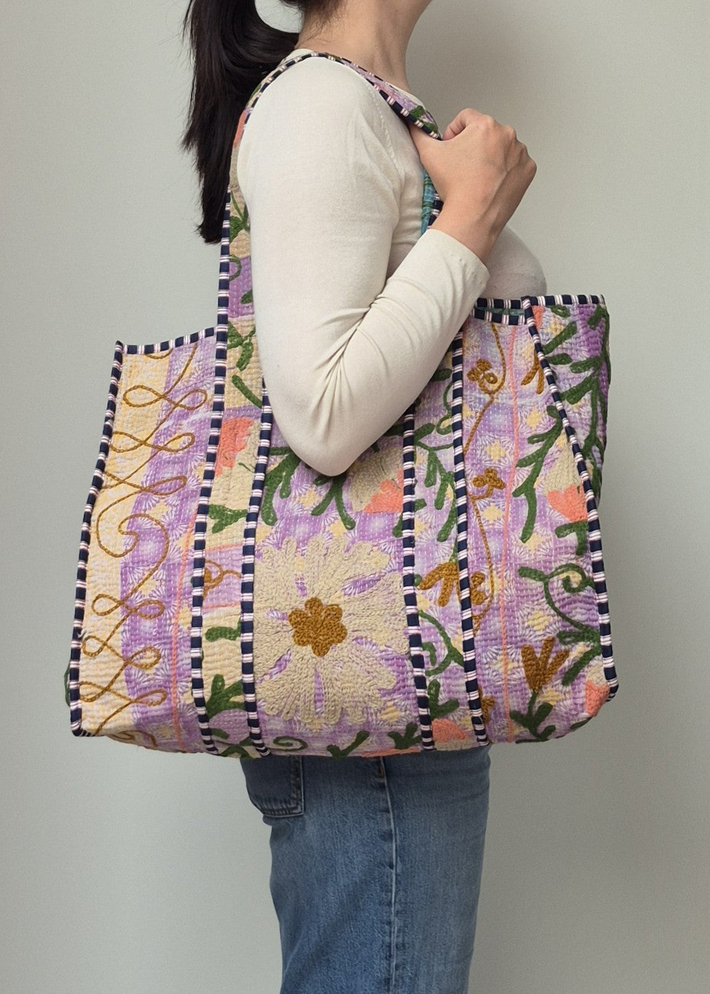 Vintage kantha tote bag met suzani borduursel # 3