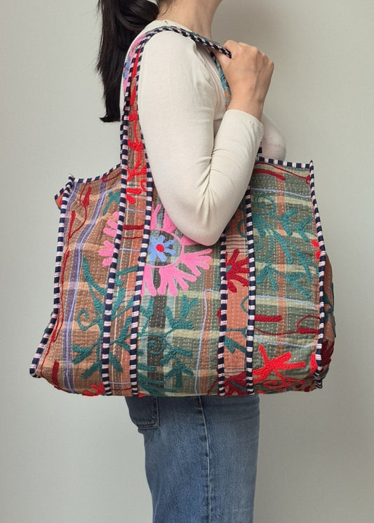 Vintage kantha tote bag met suzani borduursel # 4