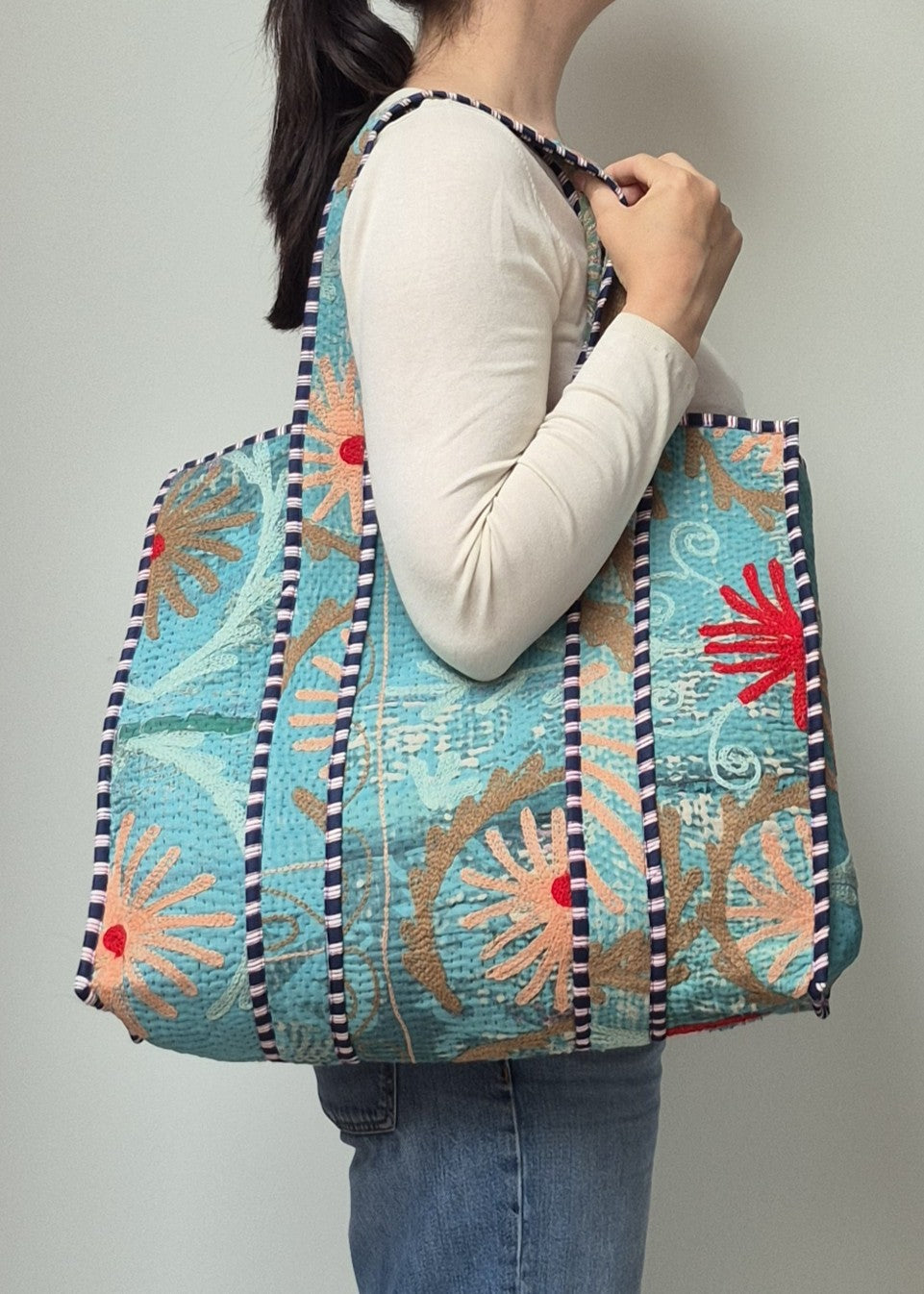Vintage kantha tote bag met suzani borduursel # 8