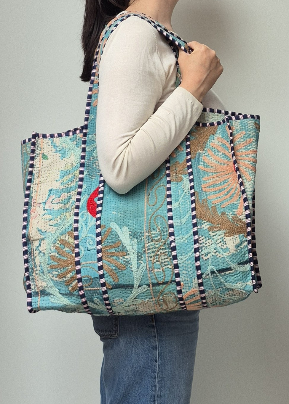 Vintage kantha tote bag met suzani borduursel # 8
