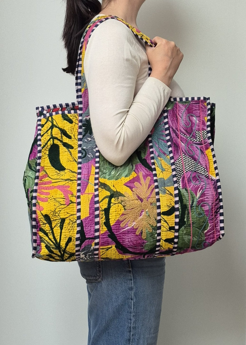Vintage kantha tote bag met suzani borduursel # 12