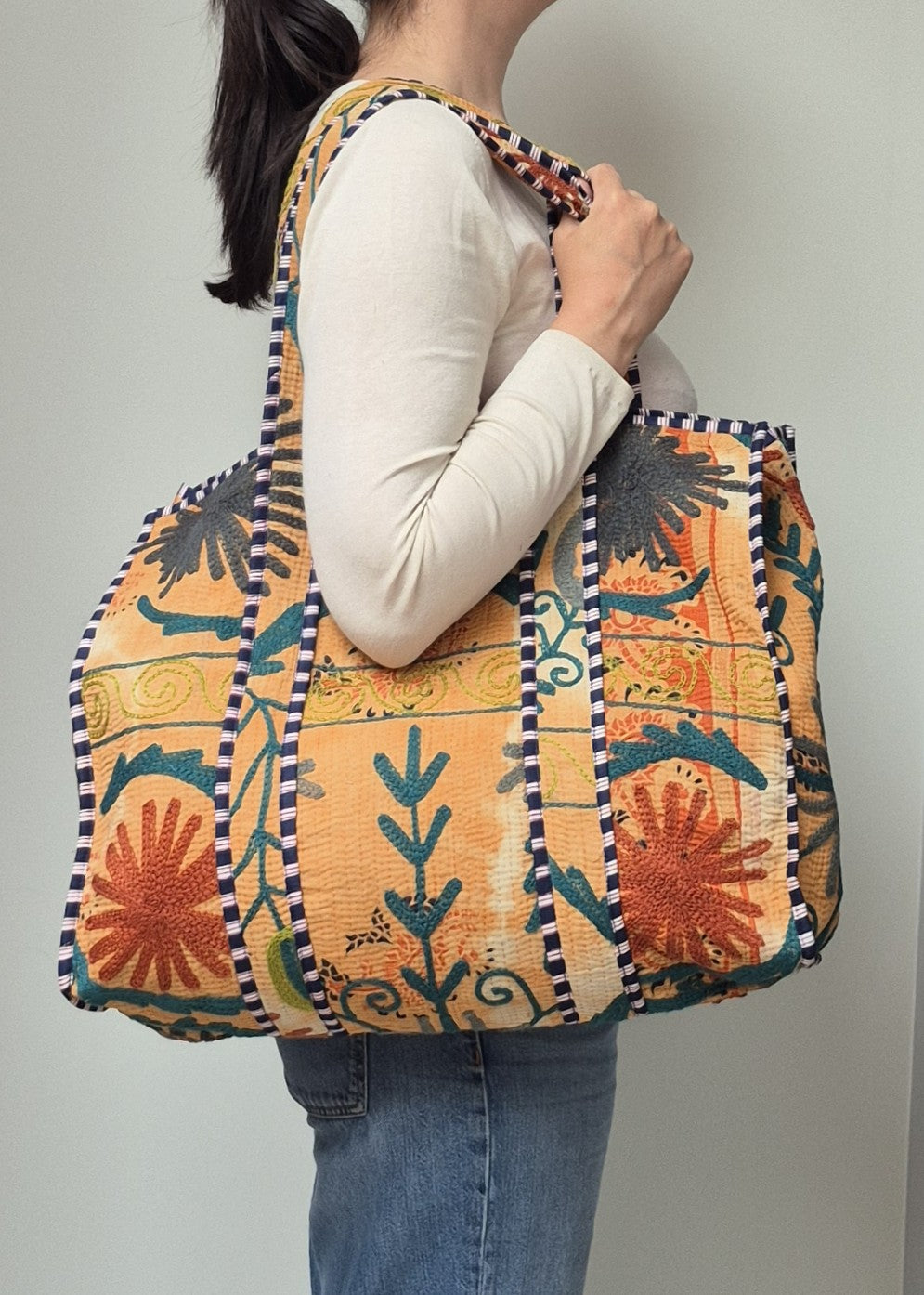 Vintage kantha tote bag met suzani borduursel # 15