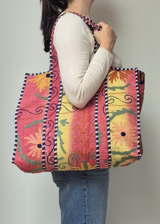 Vintage kantha tote bag met suzani borduursel # 20