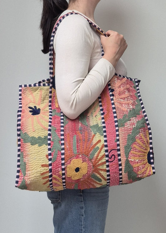 Vintage kantha tote bag met suzani borduursel # 21