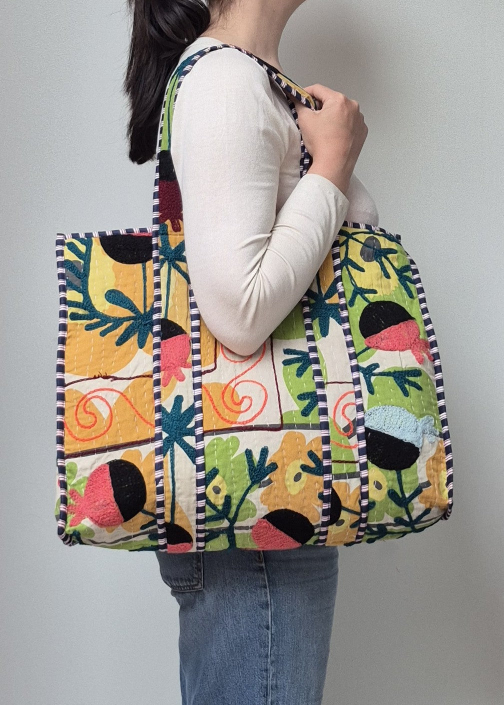 Vintage kantha tote bag met suzani borduursel # 23