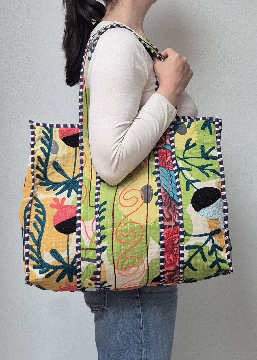 Vintage kantha tote bag met suzani borduursel # 23