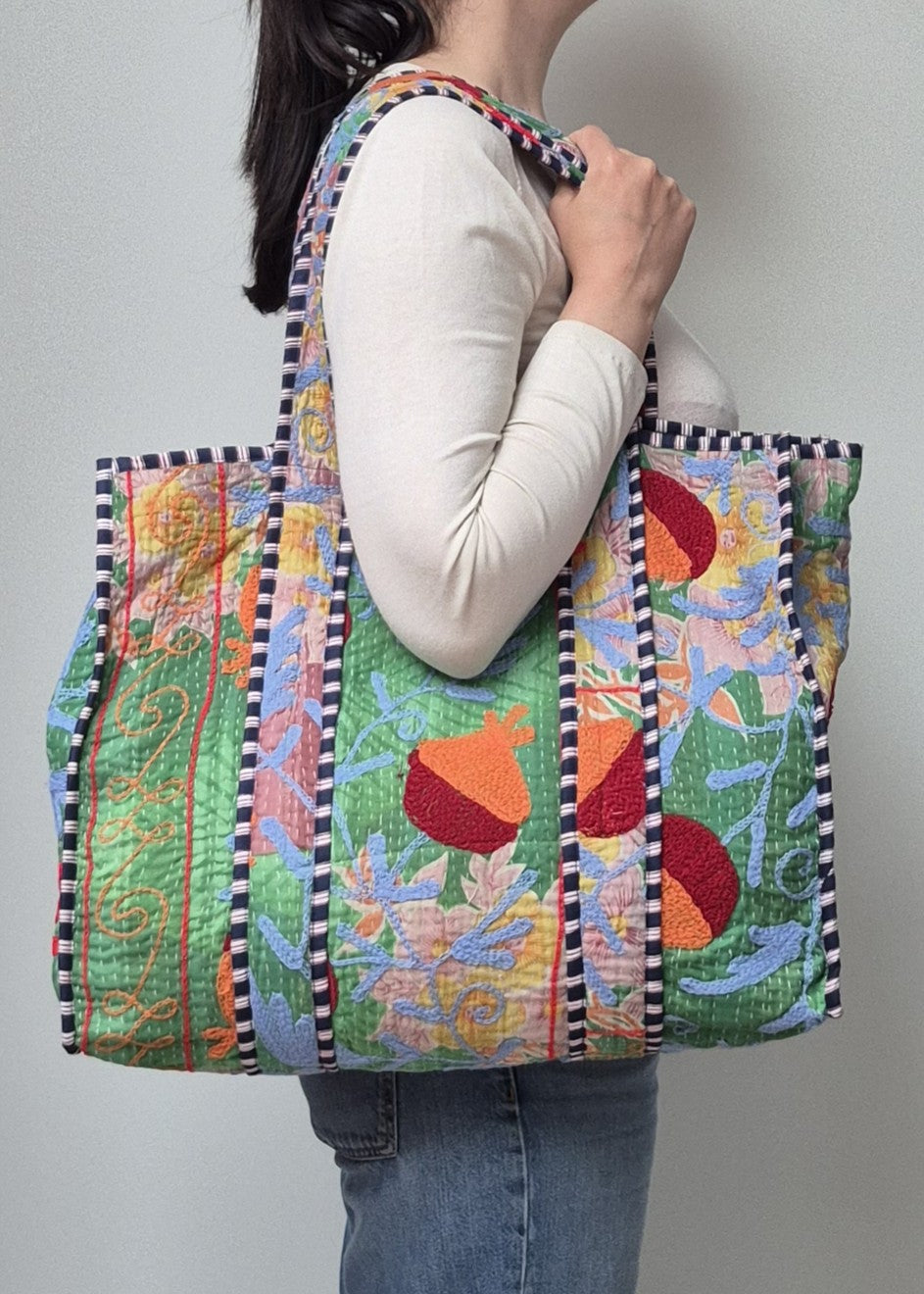 Vintage kantha tote bag met suzani borduursel # 27
