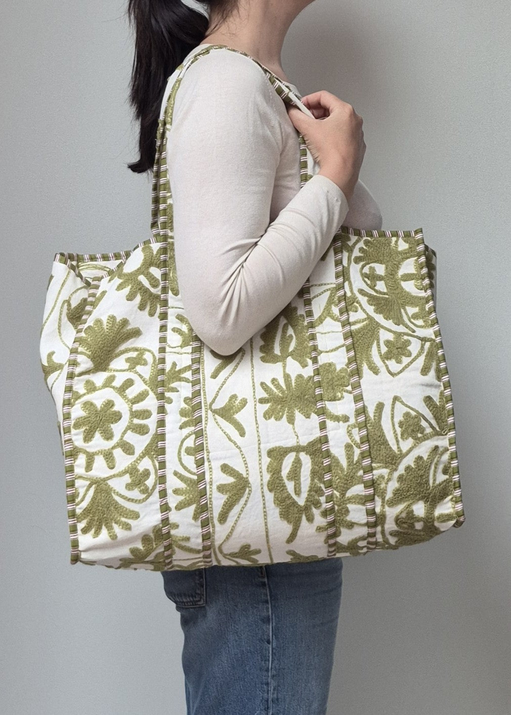 Suzani tote bag - Lime Green