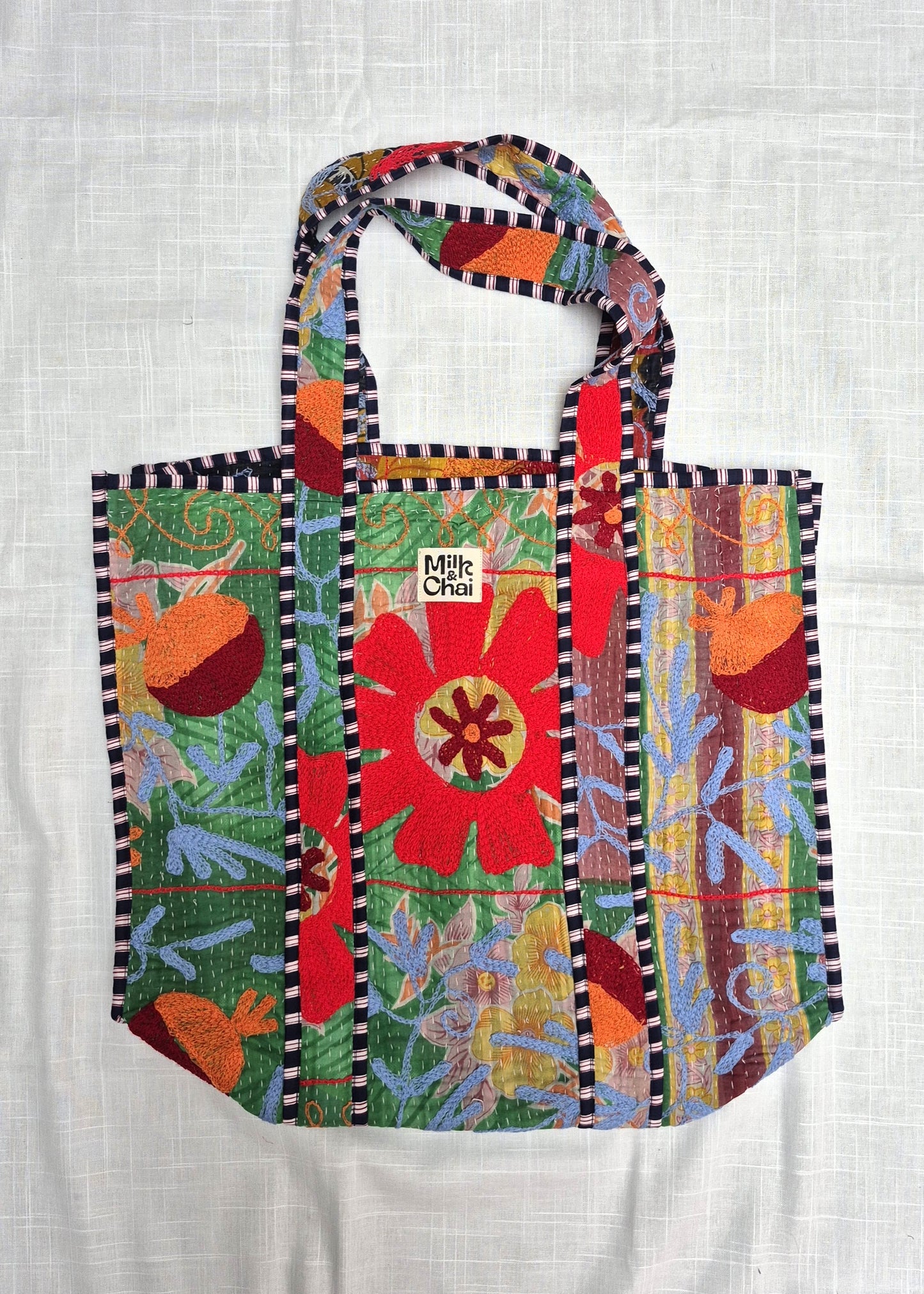 Vintage kantha tote bag met suzani borduursel # 27