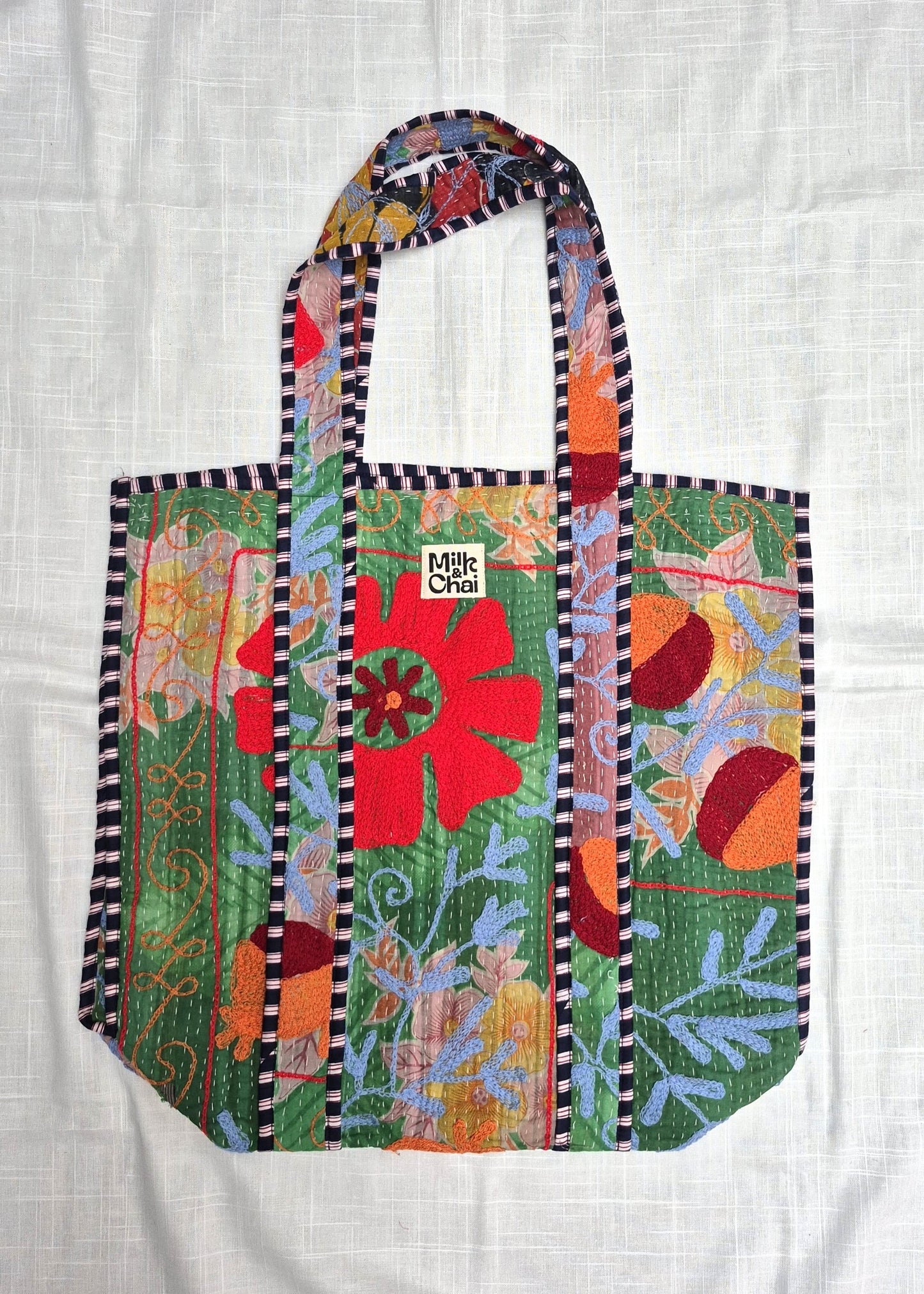 Vintage kantha tote bag met suzani borduursel # 26
