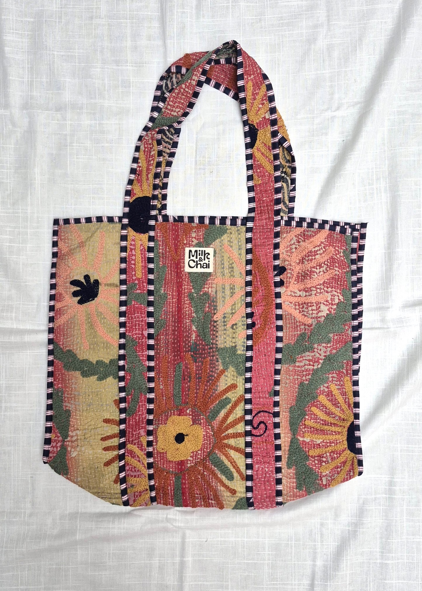 Vintage kantha tote bag met suzani borduursel # 21