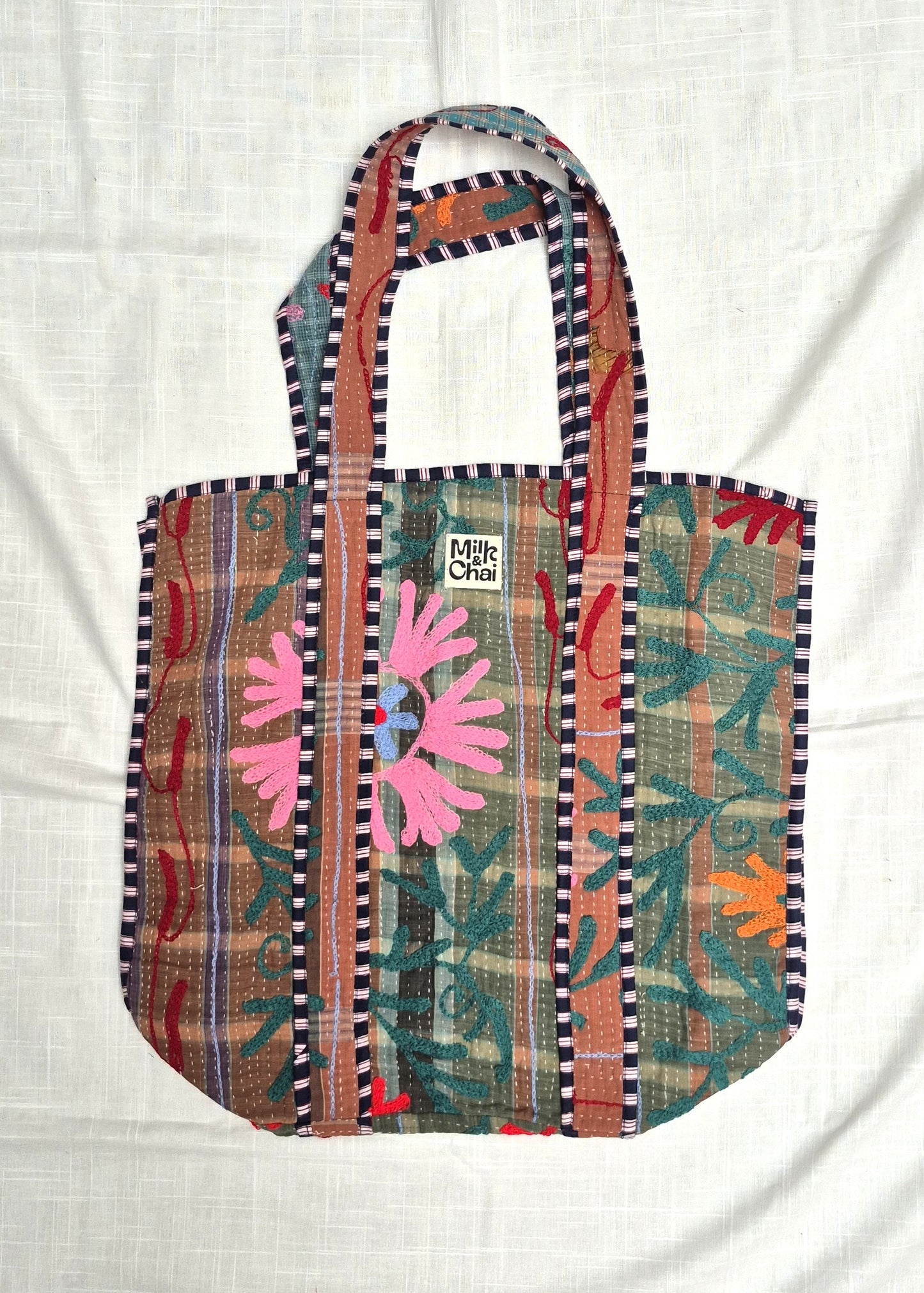 Vintage kantha tote bag met suzani borduursel # 5